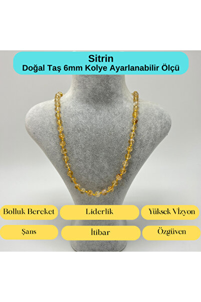 YILDIZ DOĞAL TAŞ SERTİFİKALI Sitrin Doğal Taş 6mm Makrome Kolye 45cm- 55cm Ay...