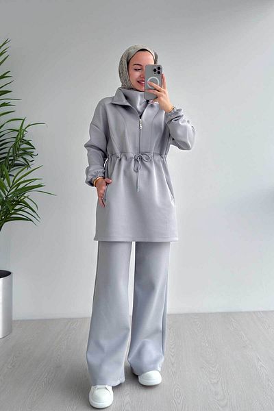 Ka Hijab Costum de scuba cu guler de design - gri