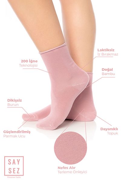 SAYSEZ Set of 6 Bamboo Women's Premium Pink Socks - Elasticated and Non-Marking