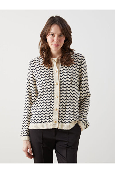 LC Waikiki Cardigan tricotat pentru femei cu model ecru cu gât rotund