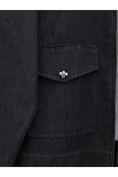 Modamorfo Spread Pearl Zippered Jacket Skirt Jeans Set -Black