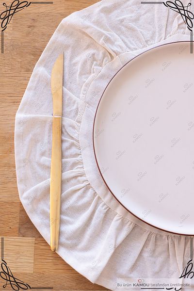 TAHT 12 τεμάχια 40x40cm κυκλική πλάκα, Frilly American Service, 100% λινό