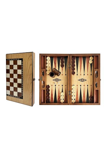 Helena Wood Art Solid Wood - Classic Backgammon, Ash and Chess with Checked Numerator