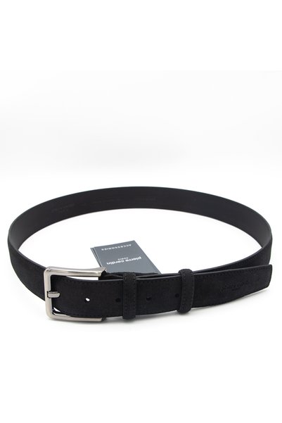 Pierre Cardin حزام جلد سويدي أسود للرجال PC-1009SS0