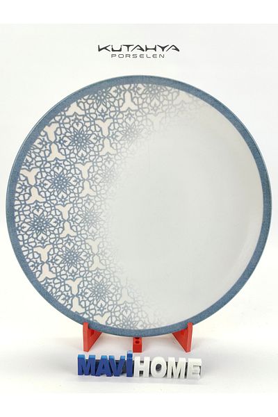 Kütahya Porselen 30 cm Wide Blue Patterned Thick Porcelain Pizza Plate