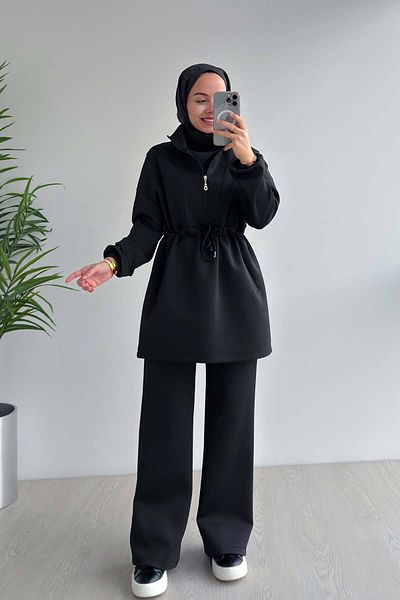 Ka Hijab Design Collar Scuba Suit - Black