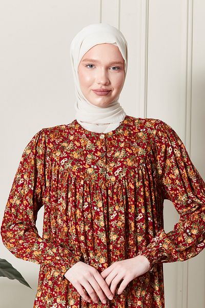 fistan Floral Print Round Robe Mother Hijab Dress