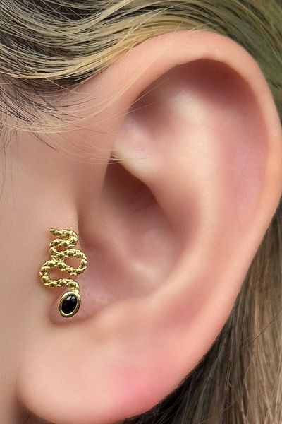 TAKIŞTIR Gold Color Snake Figured Stone Surgical Steel Tragus/ Cartilage Earring/Piercing (Single)