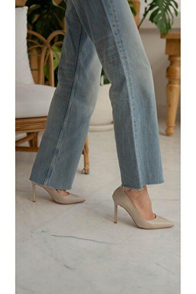 ECENİN BUTİĞİ Ping Bej Deri   Stiletto