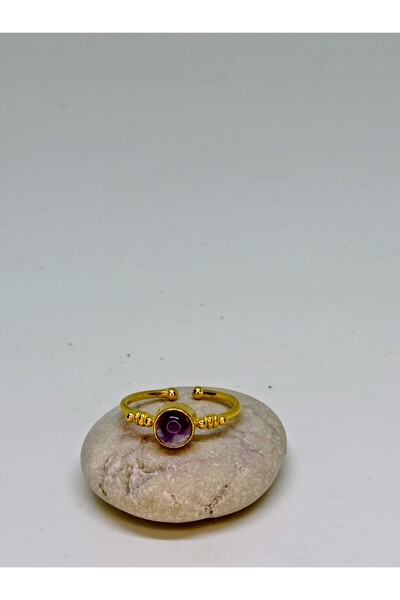 mama india alaçatı Amethyst Natural Stone Handmade Adjustable Bronze Ring No 10
