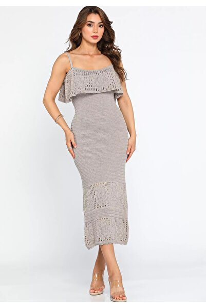 VENÜS MODA by Pınar Knitwear Dress Madonna Collar Standard Size 2025 Spring Collection