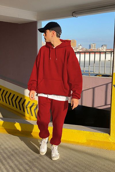 ruNadeS Men's 3 Thread Wide Fit Hooded Kangaroo Pocket Tracksuit Set - Casual