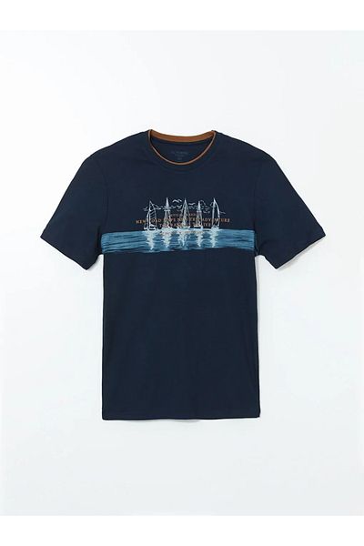 LC Waikiki Ανδρικό μπλουζάκι LCWAIKIKI Classic White Crew με κοντό μανίκι με εμπριμέ χτενισμένο βαμβάκι