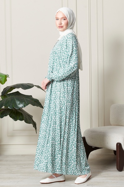 fistan Shirred Robadan Buttoned Front Viscose Fabric Tesseture Clothing Mother Dress Prayer Dress