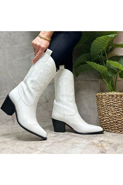 POTEEN Cizme cu toc brodate Western Cowboy Ptc Mena pentru femei