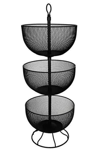 Bayev Viana 3 Katlı Metal Dekoratif Sebzelik Siyah - Meyvelik Patates soğan stand Rafı