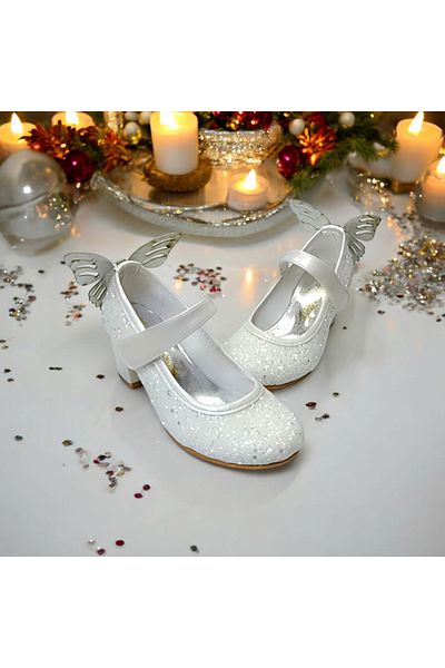 PATİK BEBE PANTOFI DE ROCHIE DE SEARĂ ELEGANTI, CU TACURI, CULOARE ALBĂ, FETE