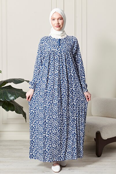 fistan Shirring Robadan Μπροστινά κουμπιά από ύφασμα βισκόζης Φόρεμα προσευχής για μητρικό φόρεμα