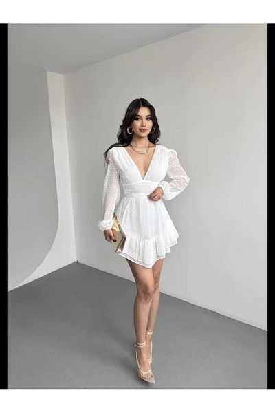 OlaLady Rochie mini cu volane din șifon cu buline, cu pantaloni scurți