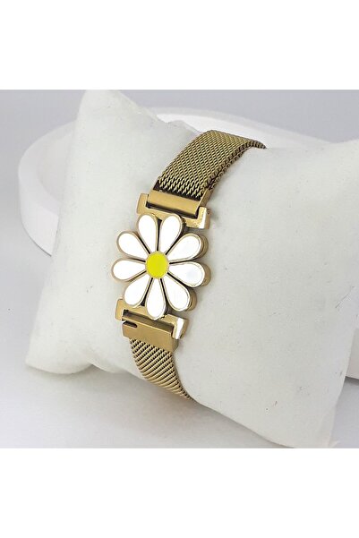 PİNA HEDİYELİK AKSESUAR ÇELİK BİLEKLİK MIKNATISLI HASIR KORDONLU PAPATYALI Bİ...