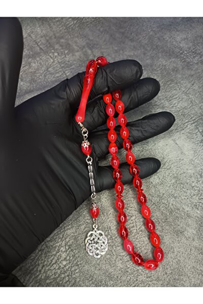 Mos Tespih Red Moire Powdered Amber Rosary