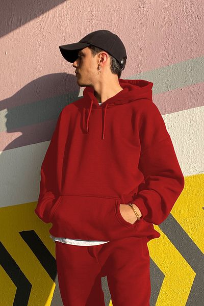 ruNadeS Men's 3 Thread Wide Fit Hooded Kangaroo Pocket Tracksuit Set - Casual