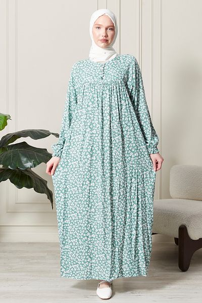 fistan Shirring Robadan Μπροστινά κουμπιά από ύφασμα βισκόζης Φόρεμα προσευχής για μητρικό φόρεμα