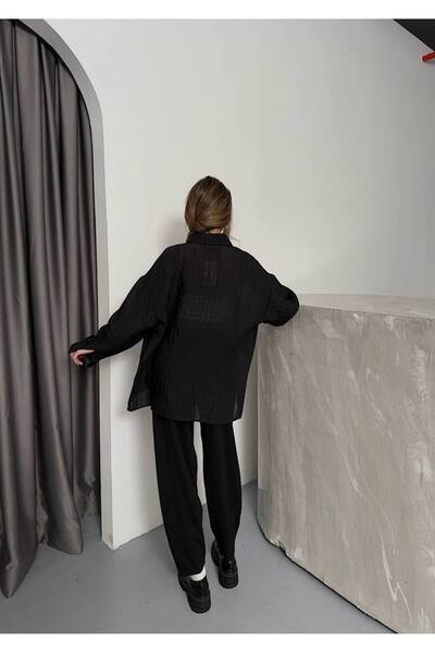 Bak'ap Transparent Oversize Stripe Detailed Summer Shirt