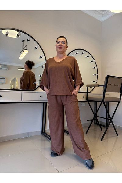 garajmood Πράσινο λινό Φαρδύ κομμένο σε μεγάλο μέγεθος κάτω-κορυφή