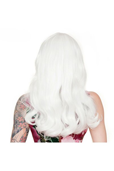 Minerva White Color Wavy Long Party Wig with Bangs (4172)