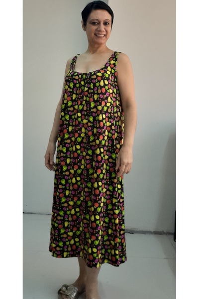 Mertcan Butik Fruit Print Gathered Back Gathered Combed Cotton Viscose Dress