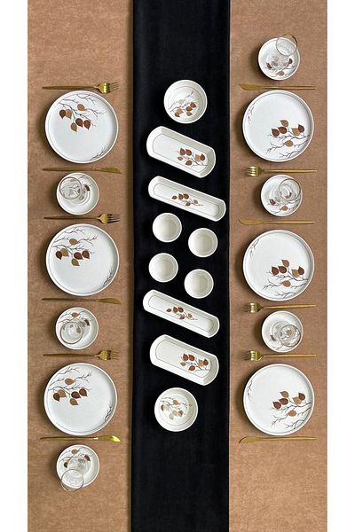 Erbaşlar Hopper Leaf Luxury Relief 22 Piece Breakfast Set for 6