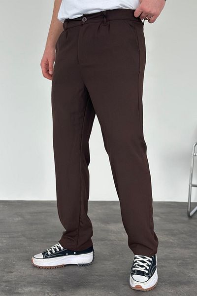 MADZEYMODA KE-1000 Ανδρικό πλισέ καφέ φαρδύ παντελόνι