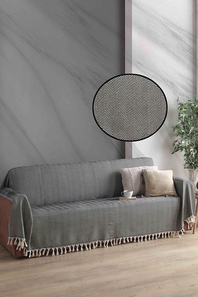 LADYNİL Husa de canapea naturală care acopera bratele neagră 180x300