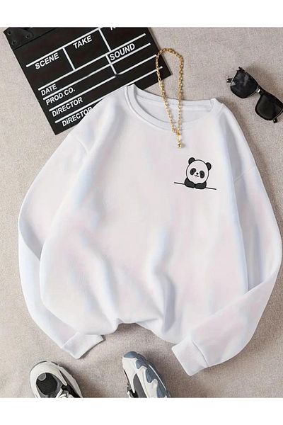 DWN WEAR Panda Printed 3 Thread Raised Owersize Sweatshirt