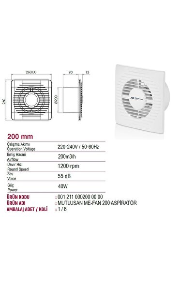 Mutlusan Me-FaN 200'luk Havalandırma Aspiratörü