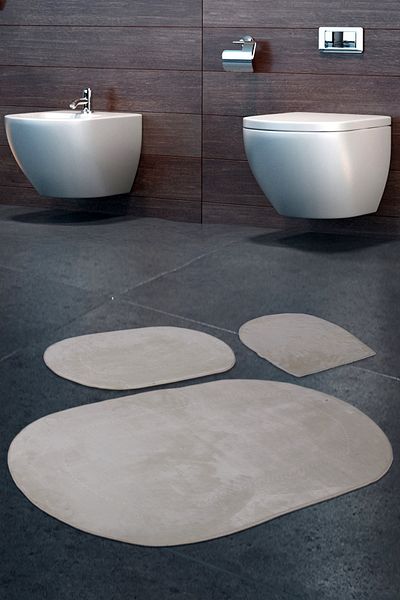 Dokumacıoğlu Rixos 3-Piece Cream Bath Mat Set, Carpet, Non-Slip Leather Based Washable Toilet Seat