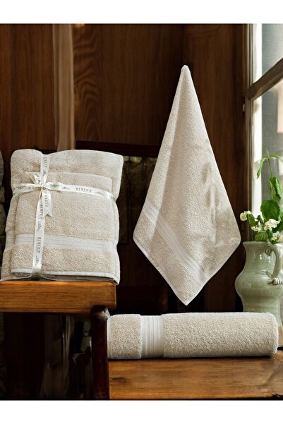 COTTONQUEEN مجموعة فيستا مكونة من منشفتين بيج مقاس كينج