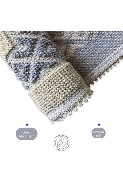 Dokumacıoğlu Soffy Cream & Grey 2 τεμάχια 50x70 cm Χαλάκι μπάνιου 100% βαμβακερό πατάκι, πλένεται