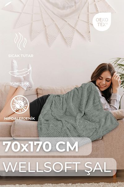 LADYNİL Σάλι Wellsoft Anthracite - 70x170 cm, ζεστό και απαλό, υποαλλεργική άνεση με πιστοποίηση Oeko-tex