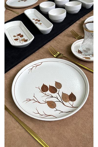 Erbaşlar Hopper Leaf Luxury Relief 22 Piece Breakfast Set for 6