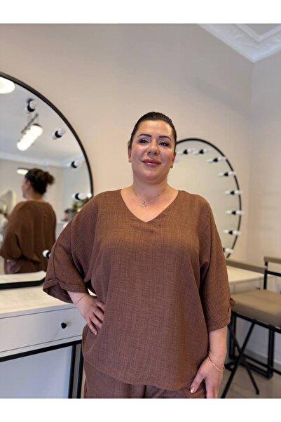 garajmood Green Linen Wide Cut Plus Size Bottom-Top Suit