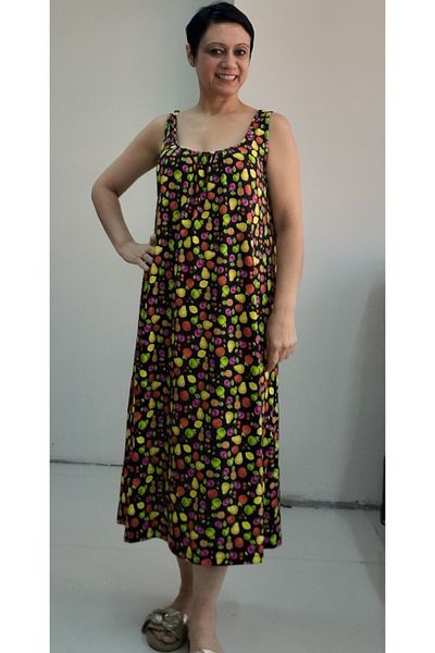 Mertcan Butik Fruit Print Gathered Back Gathered Combed Cotton Viscose Dress