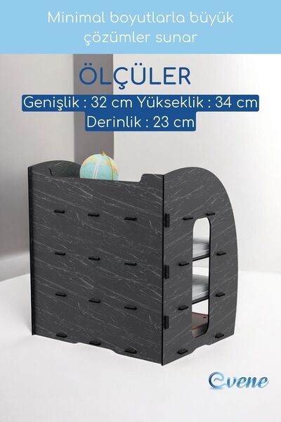 Evene Dosya Düzenleyici Masa Üstü Organizer Ahşap Evrak Rafı Siyah Mermer Renk Model 6
