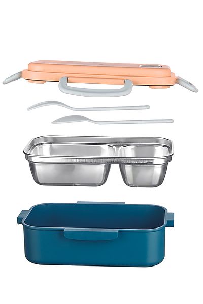Emofom Aura 450ml Stainless Steel Child Nutrition Container 2 Compartments Meal Storage Container (21 X 13 X 8 cm)