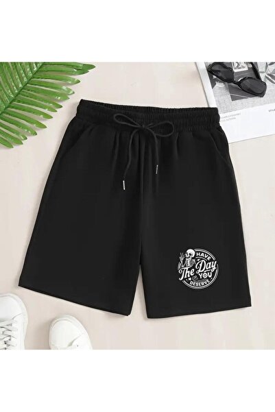 caddekombin شورت برمودا مطبوع عليه يوم للرجال مع حبل جيب بقصة عادية باللون ال...