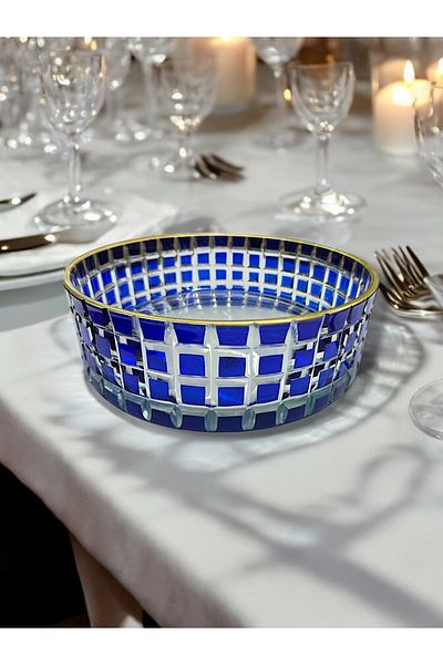 AYZ HOME Colorful Square Decor Cutting Crystal Glass Salad Bowl 25cm / Breathing Bowl