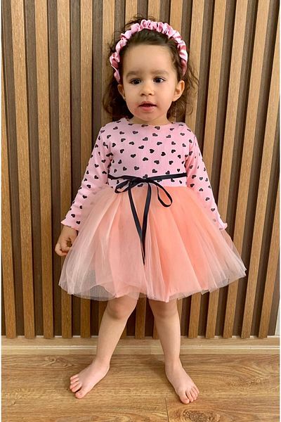 minikiti Baby Girl Salmon Fluffy Tutu Heart Princess Dress Special Day Eid Birthday Dress