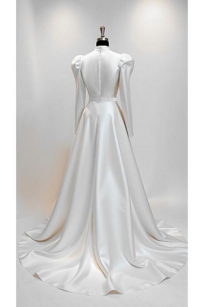 ASL Hijab a Pleat Off-White Color Wedding Dress
