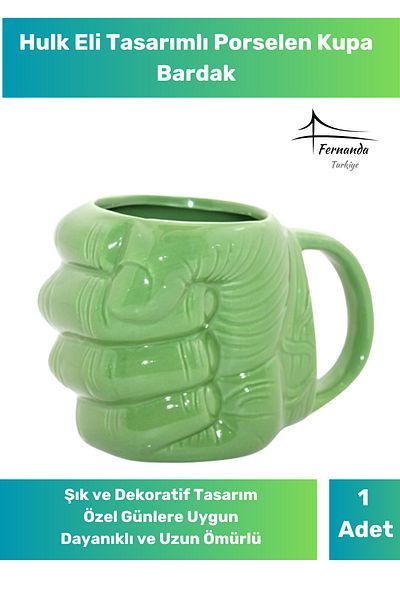 Fernanda Special Series Hulk Hand Designed Decorative Stylish Gift Porcelain Mug Cup 11*14 cm